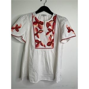 Madewell White Floral Embroidered Fable Top